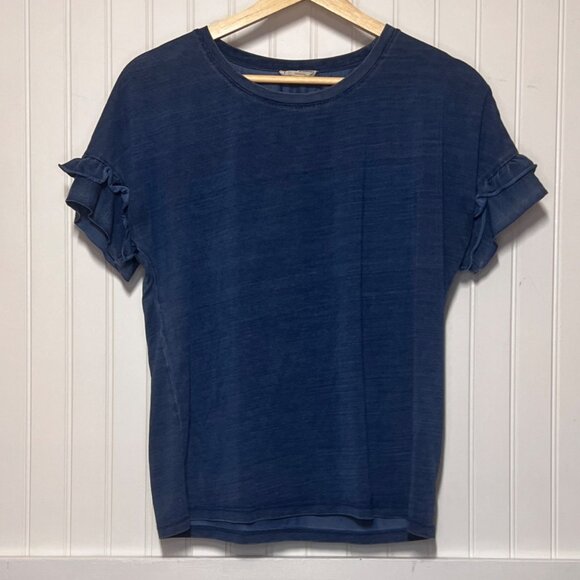 Jane and Delancey Denim Blue Short Ruffle Sleeve Top - Picture 1 of 4